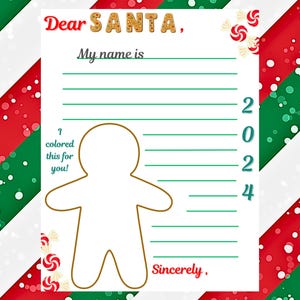 Carta a Papá Noel con galletas de jengibre para colorear