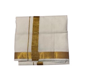 Boys' Silk Cotton  Dhoti with zari border : South Indian Festive Wear