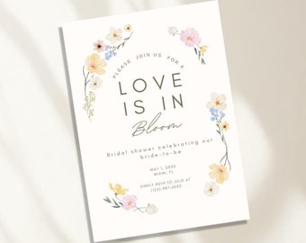 Floral Bridal Shower Invitation, Love in Bloom Design (Digital Download)