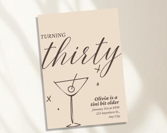 Martini 30e verjaardagsuitnodiging, bewerkbare sjabloon (digitale download)