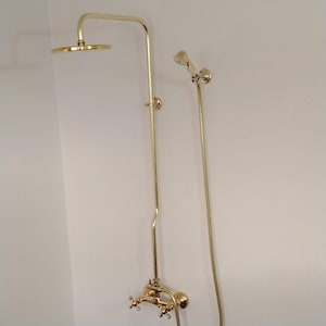 Conjunto de chuveiro de latão sem laca – Chuveiro de parede estilo vintage com pulverizador manual