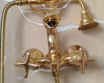 Gold Bathroom Faucet Wall Mounted Vintage Style Antique Brass Finish Retro Bath Fixture