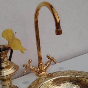 Handmade Brass Faucet: Vintage Gold Double Handle Sink Tap