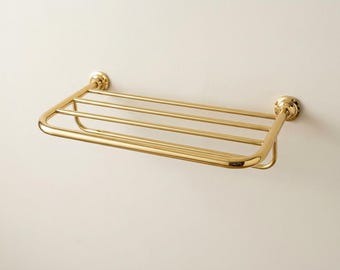 Buy 2 Get 1 Free, Solid Brass Towel Rack Wall Mounted, Gold Shelf with Rail, Handmade Moroccan Brass Storage