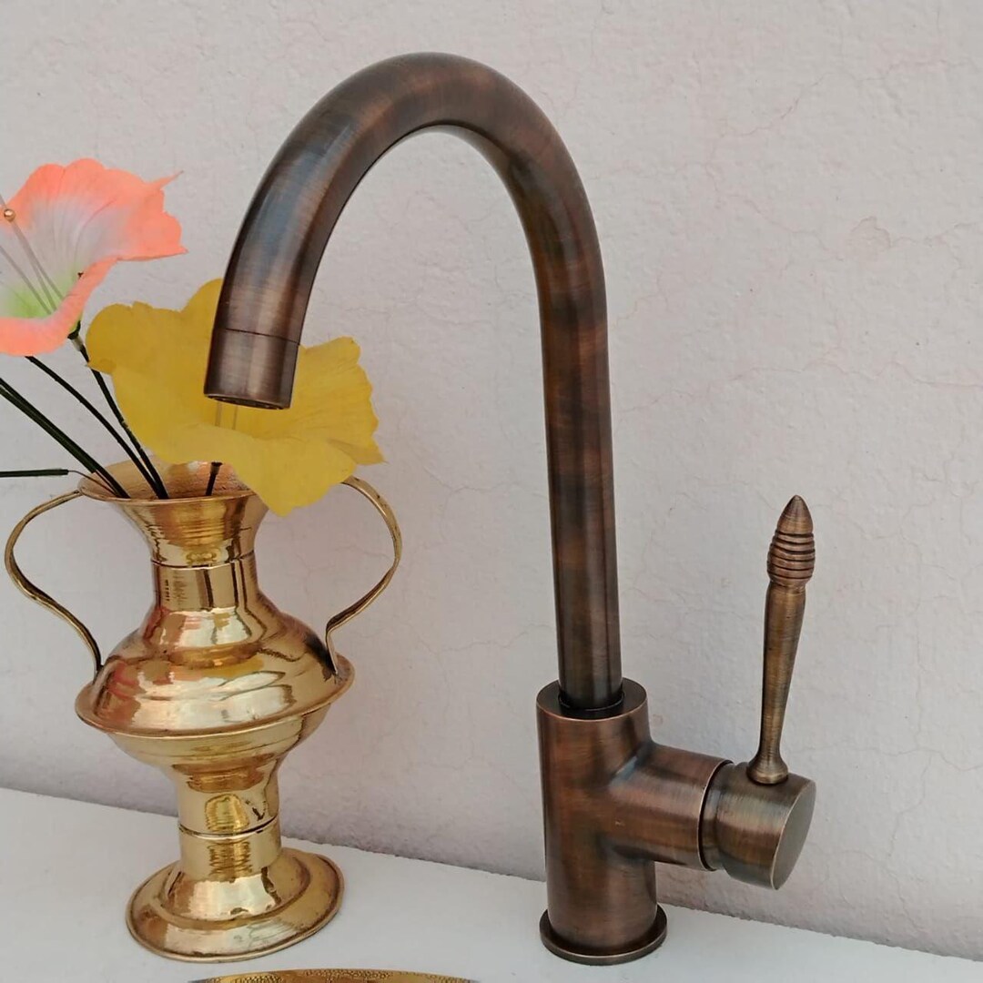 Antique Brass Kitchen Faucet: Rustic Farmhouse Bronze Swivel Tap - Etsy
