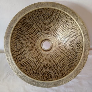 Hammered Brass Vessel Sink: Handcrafted Moroccan Etched Rim Basin