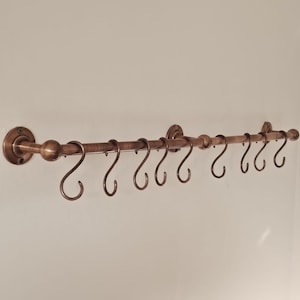 Unlacquered Brass Hanging Rail with Hooks: Kitchen & Bath Organizer