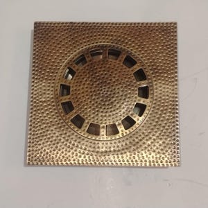 Hand-Hammered Brass Floor Drain Cover: Antique Square Shower Fixture
