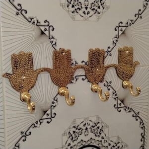 Brass Hand Wall Hook Rack – 4 Decorative Hooks for Keys, Towels, or Jewelry