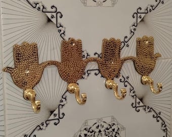 Hakenleiste aus Messing - 4 dekorative Haken für Schlüssel, Handtücher oder Schmuck