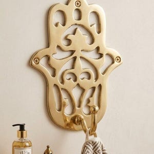 Crochet mural Hamsa en laiton - Porte-clés et bijoux décoratifs faits main
