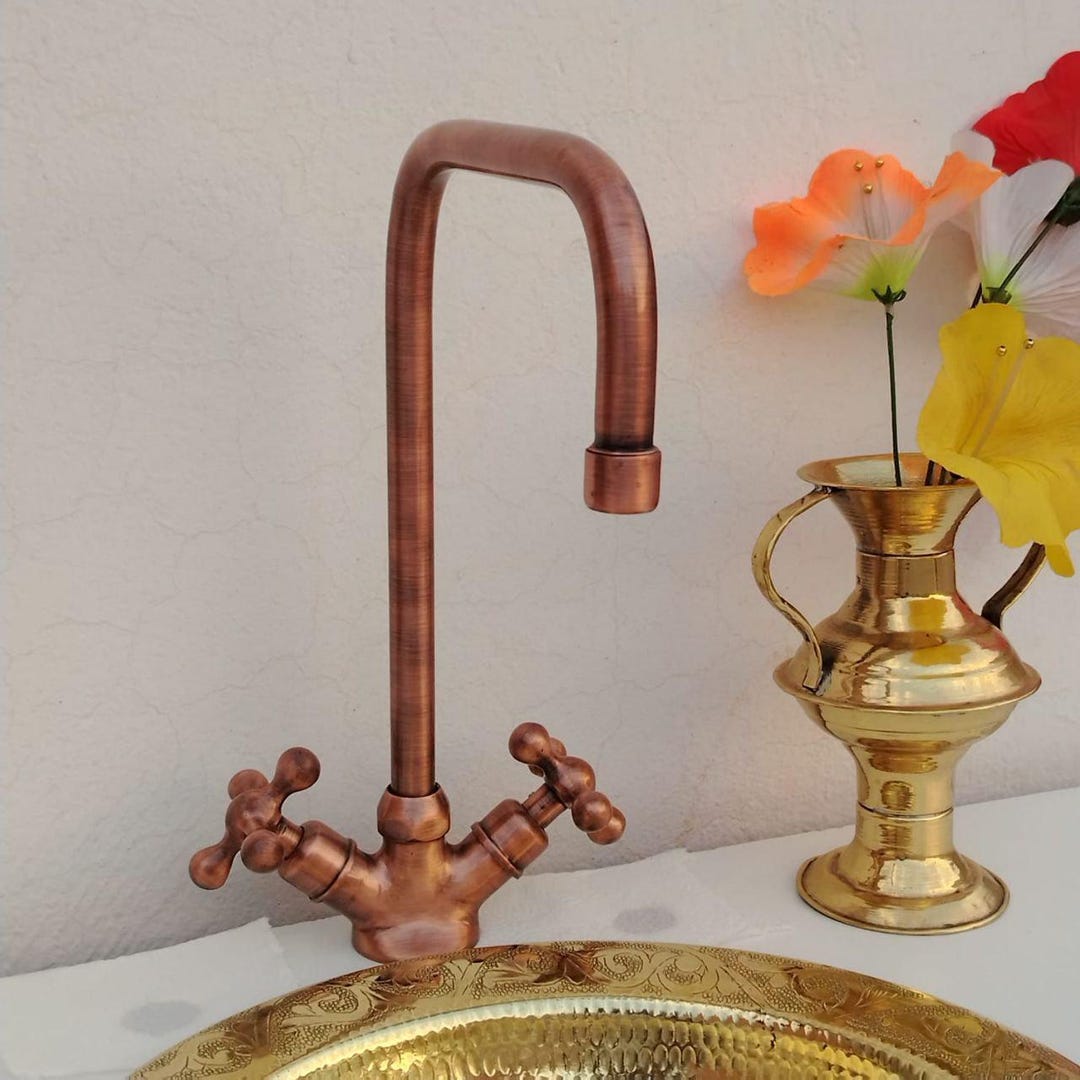 Antique Brass Faucet Vintage Dual Handle Mixer Tap for Kitchen ...