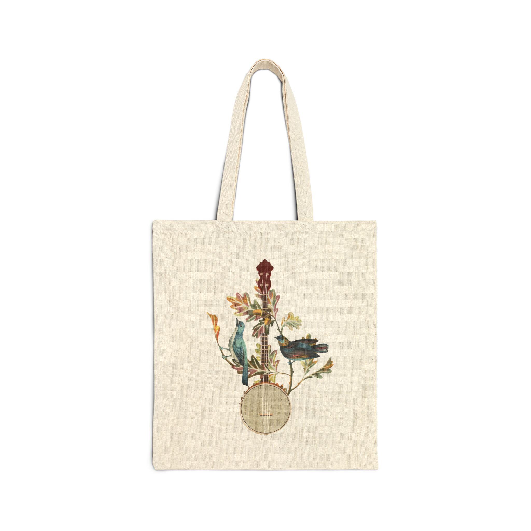 Banjo and Flowers Cotton Canvas Tote Bag