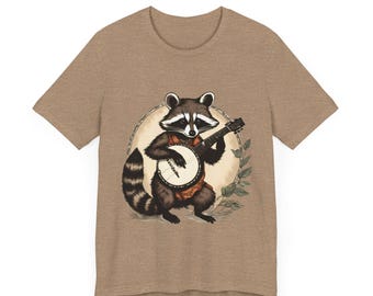 Raccoon Playing Banjo Unisex Jersey Short Sleeve Tee