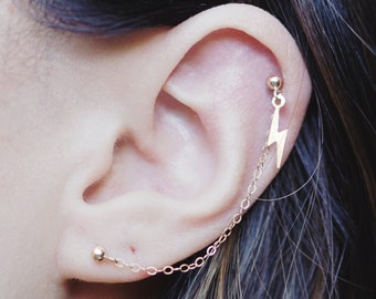 Gold Filled Single Lightning Cartilage Double Piercing Earring