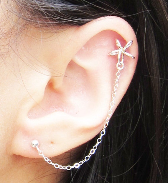 Earrings that connect from top of ear to bottom discount