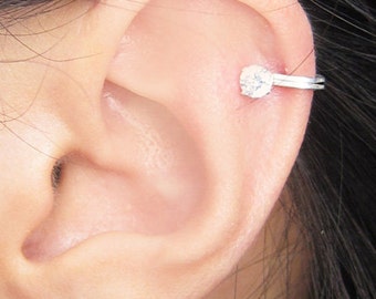 Sterling Silver 4mm Clear Cubic Zirconia Ear Cuff