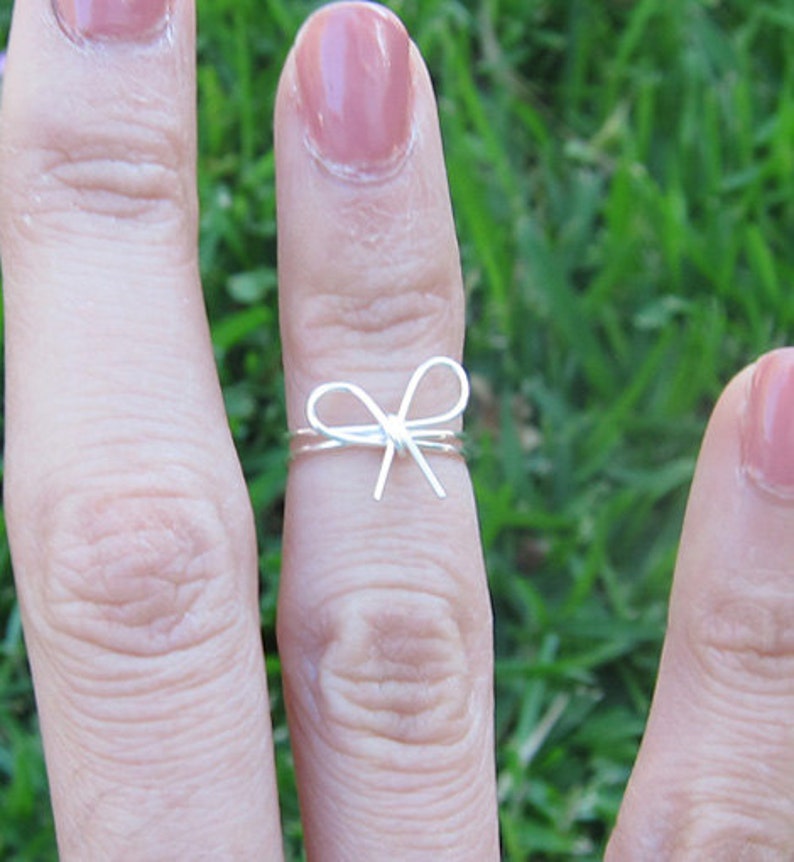 Sterling Silver Bow Knot Adjustable Pinky Ring image 1