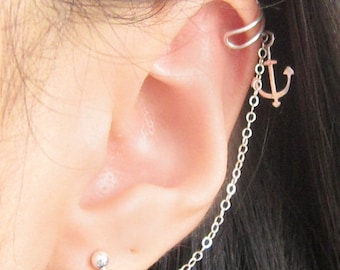 Sterling Silver Single Anchor Cuff Earring