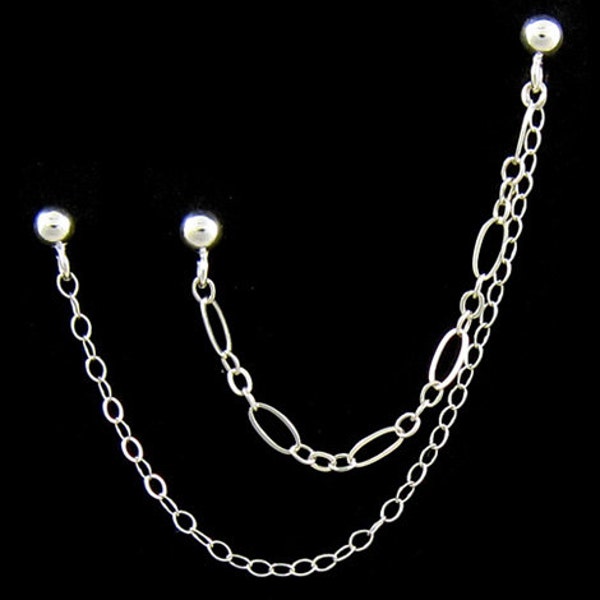 Boucle ovale en argent sterling chaîne triple piercing boucle d’oreille