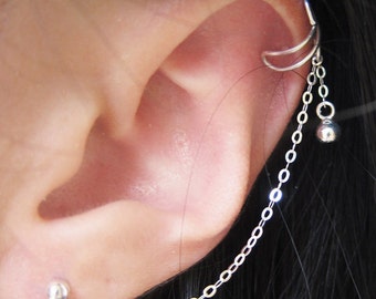 Sterling Silver Plain Ball Dangle Cuff Earring