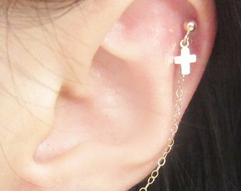 Gold Filled Single Cross Cartilage Double Piercing Earring