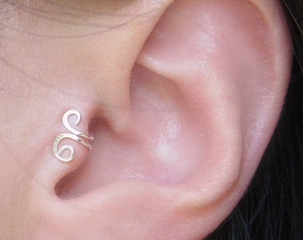 Sterling Silver Small Swirl Tragus NO Piercing Ear Cuff