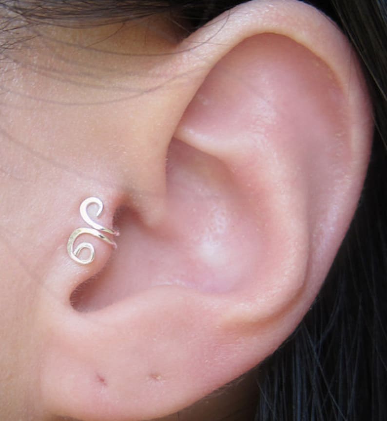 Sterling Silver Small Swirl Tragus NO Piercing Ear Cuff image 1