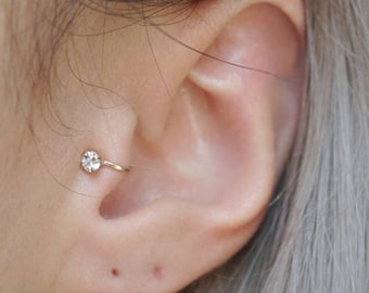 Gold Filled 3mm CZ Tragus No Piercing Ear Cuff