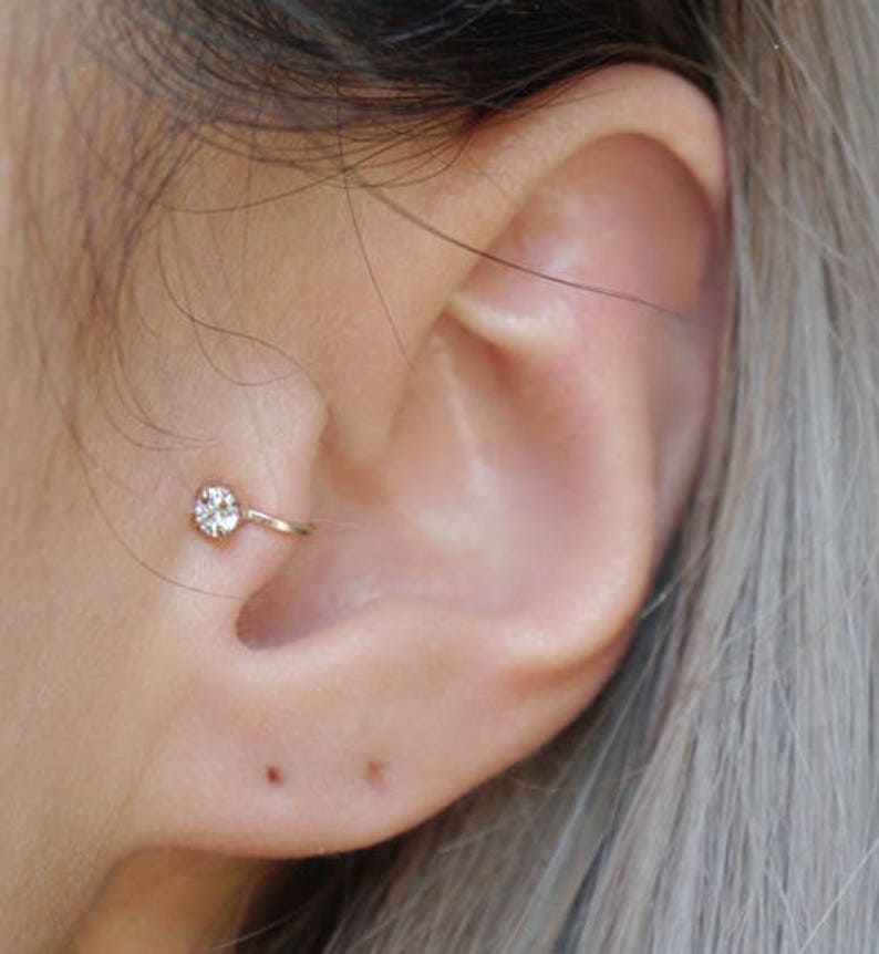 Gold Filled 3mm CZ Tragus No Piercing Ear Cuff image 1