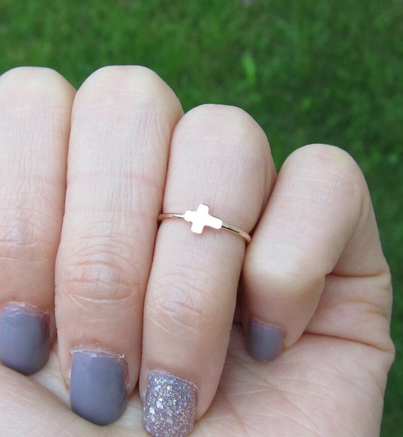 Rose Gold Filled Cross knokkel Ring afbeelding 1