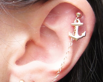 Gold Filled Single Anchor Cartilage Double Piercing Earring