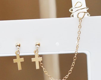 Gold Filled Cross Charms Cuff Earring