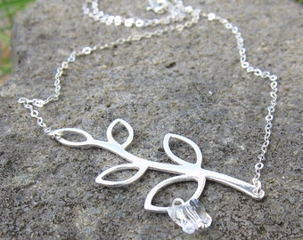 Sterling Silver Butterfly Leaf Branch Necklace