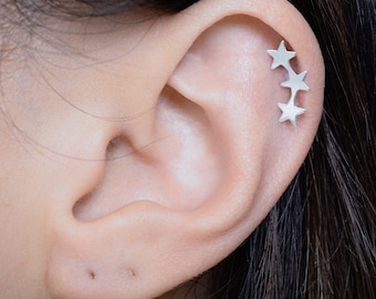 Sterling Silver Triple Star Single Stud Earring