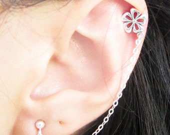 Sterling Silver Flower Stud Cartilage Double Piercing Earring