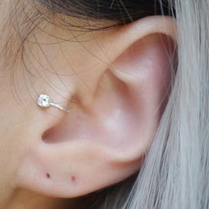 Sterling Silver 3mm CZ Tragus NO Piercing Ear Cuff