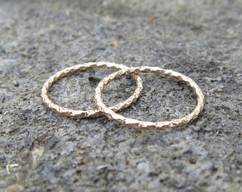 Set of 2 Gold Filled Thin Glitter Textured Knuckle Ring