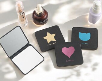 Minimalist Folding Compact Mirror: Travel Makeup Mirror with Star, Heart, Moon, or Cat Design