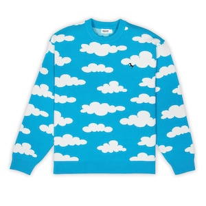 Blue Cloud Sweater – Sky Pattern Jacquard Knit Crewneck