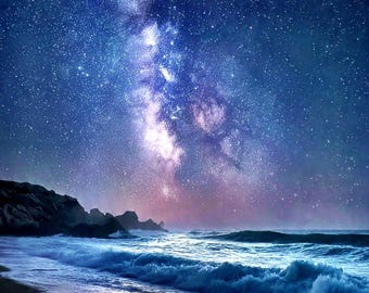 Milky Way Beach Print | Starry Night Ocean Wall Art (Digital Download)