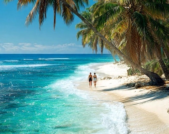Tropical Beach Palm Trees Coastal Scene Paradise Print