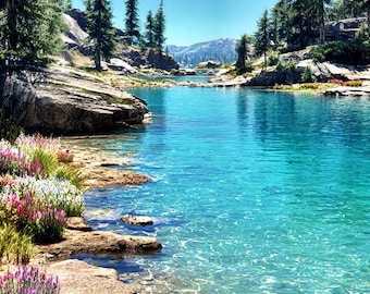 Emerald Lake Print: Turquoise Waters, Pine Forest, Mountain Landscape Wall Art
