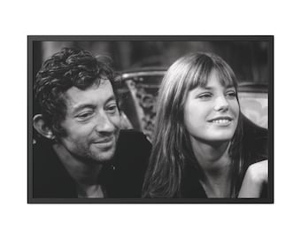 Vintage Black and White Framed photograph, Jane Birkin and Serge Gainsbourg Wall Decor, Retro Photography, Cinematic Art