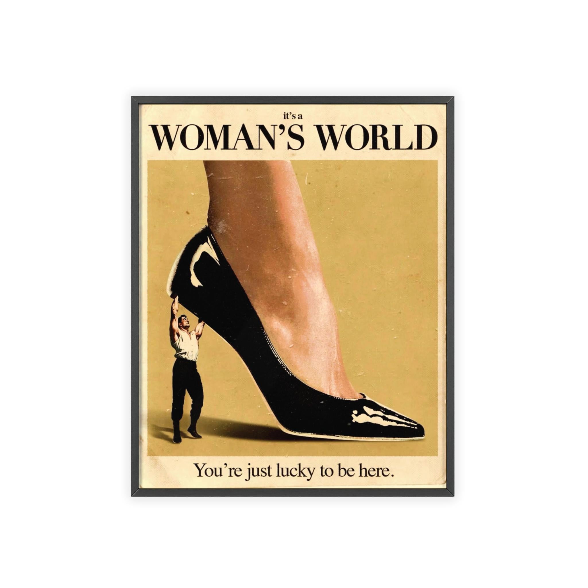 Empowering Woman's World Poster with Wooden Frame, Inspirational Wall Art, Feminist Decor, Gift for Her, Motivational Home Design, Modern