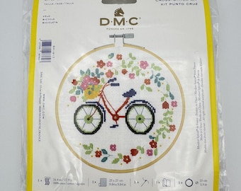 DMC Bicycle with Flowers Counted Cross Stitch Kit - 6" Diameter
