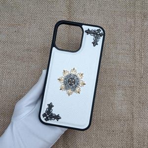 Flames Cross Iris leather Phone Case Men Woman iPhone Case 16 15 14 plus 13 12 11 pro Max Opium Y2K Designer Black white Cover Gift for him