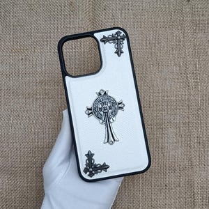 Cross Iris leather Phone Case Men Woman iPhone Case 16 15 14 plus 13 12 11 pro Max Opium Y2K Designer white, Black Cover Gift for him