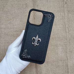 Flames Chapter leather Phone Case Men Woman Cross iPhone Case 16 15 14 plus 13 12 11 pro Max Opium Y2K Designer Black Cover Gift for him