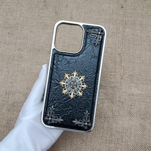Flames Cross Iris leather Phone Case Men Woman iPhone Case 16 15 14 plus 13 12 11 pro Max Opium Y2K Designer Black white Cover Gift for him